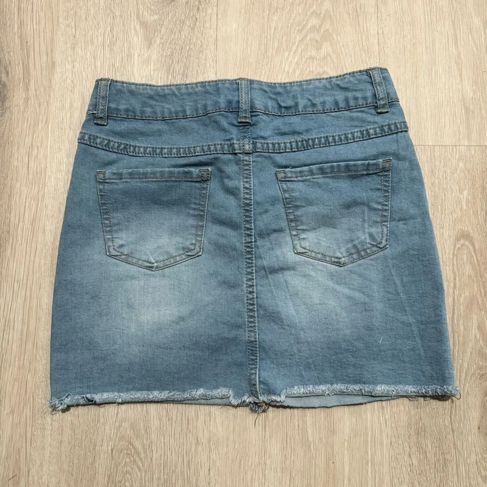 Kids Beautees Girls Medium Wash Blue Floral Embroidered Denim Jean Skirt 12 L